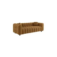 canapé droit sweeek canapé 3 places en bouclette texturée capitonné jaune moutarde - structure bois d'eucalyptus et contreplaqué