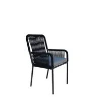 fauteuil de jardin hévéa hevea fauteuil à manger de jardin meriba-3 d structure anthracite corde noire tissus gris mariand dralon