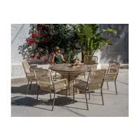 fauteuil de jardin hévéa hevea fauteuil à manger de jardin meriba-3 d structure champagne corde ambar(champagne) tissus beige elsa dralon