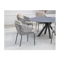 fauteuil de jardin hévéa hevea fauteuil à manger de jardin tulip-4/ar/d structure anthracite corde plata(gris clair) tissus beige elsa dralon