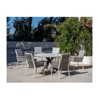 fauteuil de jardin hévéa hevea fauteuil à manger de jardin catania-3 structure blanc corde grise tissus gris mariand dralon