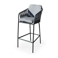 fauteuil de jardin hévéa hevea fauteuil haut à manger de jardin tulip-5/ar/d structure anthracite corde grise tissus gris mariand dralon