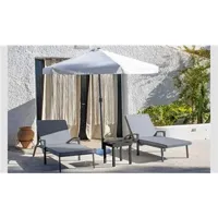 chaise longue - transat hévéa hevea ensemble de jardin bain de soleil pack tavora-16 anthracite/gris