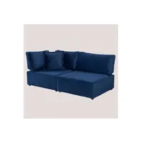 canapé d'angle modulable 2 pièces en velours kata bleu 75 cm