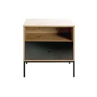 meuble console, table console avec 1 tiroir en bois coloris chêne et métal noir - longueur 55 x profondeur 42 x hauteur 60 cm - -