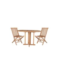 table de jardin 120 cm + 2 chaises en teck