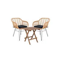 table de jardin carrée 50 cm + 2 fauteuils