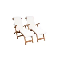 chaise longue - transat house nordic 2 chaises longues en teck arrecife avec coussin -