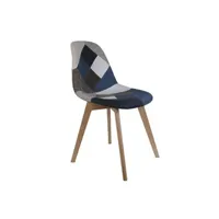 chaise home deco factory chaise patchwork bleu/gris scandinave - bleu