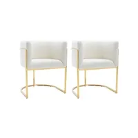 chaise pascal morabito lot de 2 chaises avec accoudoirs - tissu bouclette et acier inoxydable - blanc et doré - peria de