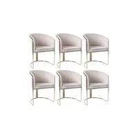 chaise pascal morabito lot de 6 chaises avec accoudoirs en velours et métal - crème et doré - josethe de