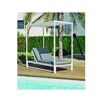 chaise longue - transat hévéa lit de jardin mariland dralon texas-100-sincortinas - blanc/gris clair