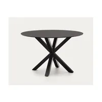 table à manger pegane table de salle à manger ronde en verre noir avec pieds en acier noir - diamètre 120 x hauteur 74,2 cm - -