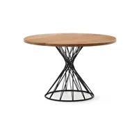 table à manger pegane table de salle à manger ronde en bois d'acacia et pieds en acier noir - diamètre 120 x hauteur 75,30 cm - -