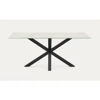 table à manger pegane table de salle à manger rectangulaire en céramique blanc, pieds en métal noir -longueur 180 x profondeur 100 x hauteur 75 cm - -