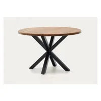 table à manger pegane table de salle à manger ronde en bois d'acacia et pieds en acier coloris noir - diamètre 120 x hauteur 75,30 cm - -