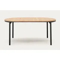 table à manger pegane table de salle à manger ronde extensible en placage de chêne et pieds en acier noir - diamètre 90-170 x hauteur 75 cm - -