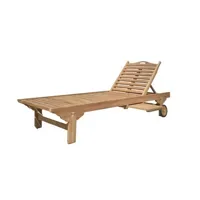 chaise longue - transat chalet & jardin bain de soleil soleo en bois 2 roulettes à l'avant dossier réglable en 5 positions
