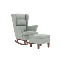 fauteuil de relaxation vidaxl chaise à bascule avec pieds en bois et tabouret gris clair