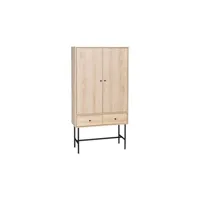 armoire dressing effet bois rainuré 2 portes 2 tiroirs 3 étagères