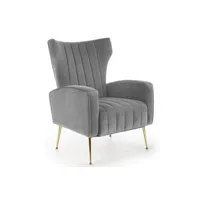 fauteuil de salon generique fauteuil lounge en velours gris avec accoudoirs et pieds dorés en métal aenor