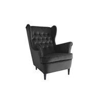 fauteuil de salon generique fauteuil bergère capitonné velours noir jolt