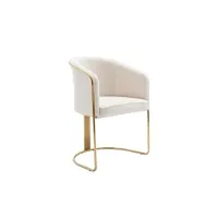 chaise avec accoudoirs en tissu bouclette et métal - blanc et doré - josethe de