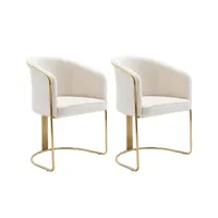 chaise pascal morabito lot de 2 chaises avec accoudoirs en tissu bouclette et métal - blanc et doré - josethe de
