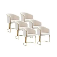 chaise pascal morabito lot de 6 chaises avec accoudoirs en tissu bouclette et métal - blanc et doré - josethe de