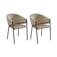 chaise pascal morabito lot de 2 chaises avec accoudoirs en velours et métal noir - beige - ordida de