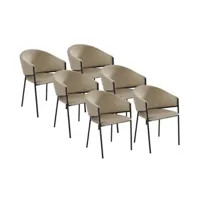 chaise pascal morabito lot de 6 chaises avec accoudoirs en velours et métal noir - beige - ordida de
