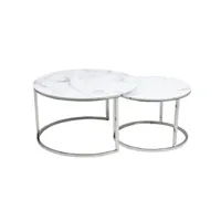 table gigogne ronde métal chromé et marbre blanc (x2) onda