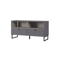 meubles tv generique meuble tv avec deux tiroirs et niches de rangement gris graphite et pierre observer