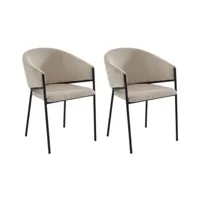 chaise pascal morabito lot de 2 chaises avec accoudoirs en velours côtelé et métal noir - crème - ordida de