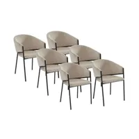 chaise pascal morabito lot de 6 chaises avec accoudoirs en velours côtelé et métal noir - crème - ordida de