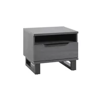table de chevet altobuy carlin - chevet 1 tiroir et 1 niche aspect bois gris et piètement métal noir -