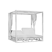 chaise longue - transat hévéa lit de jardin balinaise balinesa-210 - finition blanc, tissus blanc - 2 places
