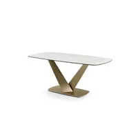table à manger pascal morabito table à manger 6 couverts en céramique, verre trempé et métal - effet marbre blanc - porelima de