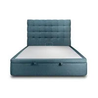 lit coffre 200x200cm avec tête de lit capitonnee bouclette bleu - hauteur totale : 39cm