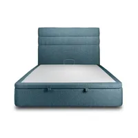 lit coffre 180x200cm avec tête de lit lignes bouclette bleu - hauteur totale : 39cm