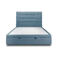 lit coffre 180x200cm avec tête de lit capitonnee tissu bleu - hauteur totale : 39cm