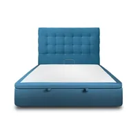 lit coffre 200x200cm avec tête de lit capitonnee velours bleu - hauteur totale : 39cm