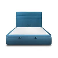 lit coffre 200x200cm avec tête de lit lignes velours bleu - hauteur totale : 39cm