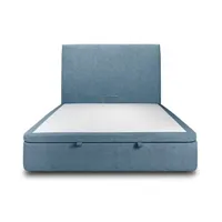 lit coffre 180x200cm avec tête de lit tapissier tissu bleu - hauteur totale : 39cm