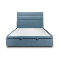 lit coffre 180x200cm avec tête de lit lignes tissu bleu - hauteur totale : 39cm