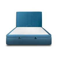 lit coffre 200x200cm avec tête de lit tapissier velours bleu - hauteur totale : 39cm