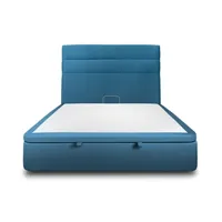 lit coffre 180x200cm avec tête de lit lignes velours bleu - hauteur totale : 39cm
