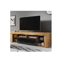 meubles tv maison et styles meuble tv 1 porte 140x35x50 cm chêne et noir - puebla
