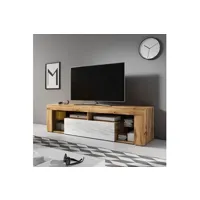 meubles tv maison et styles meuble tv 1 porte 140x35x50 cm chêne et blanc - puebla