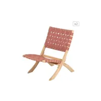lot de 2 fauteuils de jardin matera en bois d'acacia blanchi 100% fsc corde terracotta